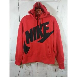 Vintage Nike Hoodie Mens M Red Big Swoosh Pullover Sweatshirt Y2K Skate Retro